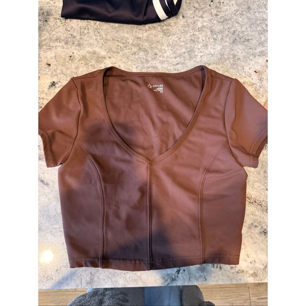 Aerie Brown V-Neck Cropped Bra Top Small